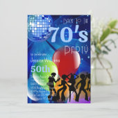 レトロ70's ディスコボール＆バルーン ブルー誕生日 招待状 (スタンド正面)