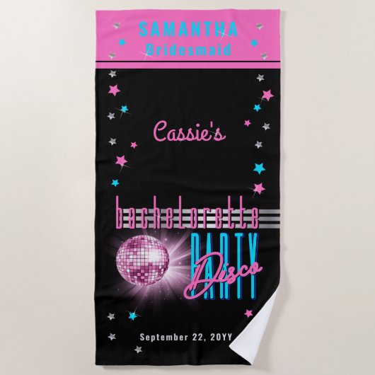レトロ70's ネオンディスコボール独身最後の夜会 ビーチタオル (正面)