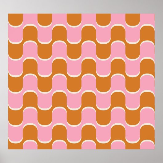 レトロ70s:金ゴールド – ピンク波状パターン。 ポスター (正面)