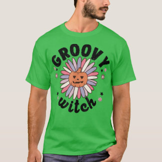 レトロ70s 80s Groovy Witch、ハロウィーンフローラデイジー Tシャツ