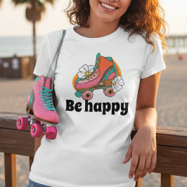 レトロ70s Be happyフローラスケート Tシャツ