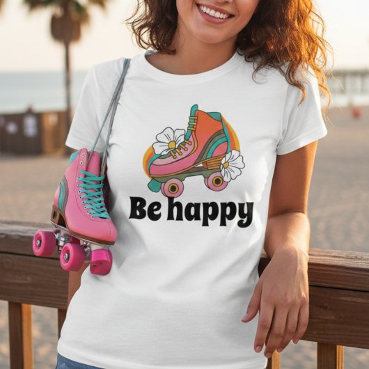 レトロ70s Be happyフローラスケート Tシャツ