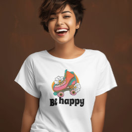 レトロ70s Be happyフローラスケート Tシャツ