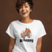レトロ70s Be happyフローラスケート Tシャツ