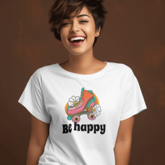 レトロ70s Be happyフローラスケート Tシャツ