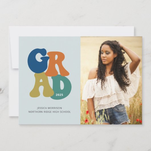 レトロ'70s Grad 2025 Groovy卒業パーティー 招待状 (正面)