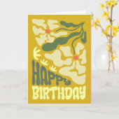 レトロ70s Groovyサイケデリックフラワー誕生日 カード (黄色い花)