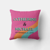 レトロ70s Groovy明るい赤紫色おもしろい結婚 クッション (裏面)