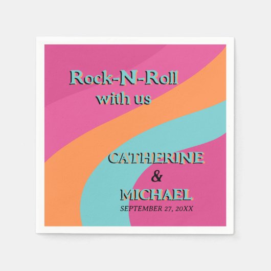 レトロ70s Groovy明るい赤紫色おもしろい結婚 スタンダードカクテルナプキン (正面)