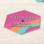 レトロ70s Groovy明るい赤紫色おもしろい結婚 ペーパーコースター (アングル)