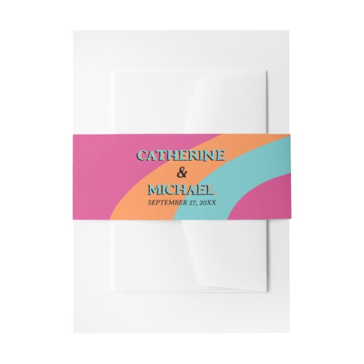 レトロ70s Groovy明るい赤紫色おもしろい結婚 招待状ベリーバンド (正面例)