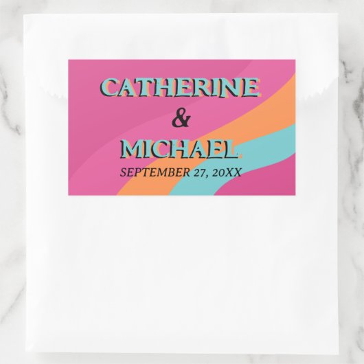 レトロ70s Groovy明るい赤紫色おもしろい結婚 長方形シール (バッグ)