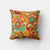 レトロ70s Groovy秋秋の要素パターン クッション (正面)