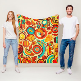 レトロ70s Groovy秋秋の要素パターン フリースブランケット