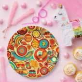 レトロ70s Groovy秋秋の要素パターン ペーパープレート (パーティー)