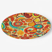 レトロ70s Groovy秋秋の要素パターン ペーパープレート (アングル)