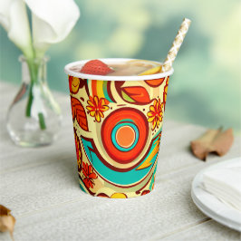 レトロ70s Groovy秋秋の要素パターン 紙コップ