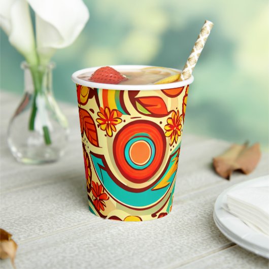 レトロ70s Groovy秋秋の要素パターン 紙コップ (インサイチュ)