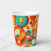 レトロ70s Groovy秋秋の要素パターン 紙コップ (裏面)
