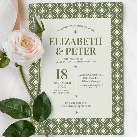 レトロ70s Groovy Green 結婚's 招待状