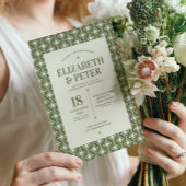 レトロ70s Groovy Green 結婚's 招待状