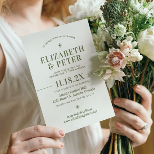 レトロ70s Groovy Green 結婚's 招待状