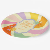 レトロ70s Groovy Waveフラワーハッピーバースデー ペーパープレート (アングル)