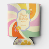 レトロ70s Groovy Waveフラワーハッピーバースデー 缶クーラー (正面)