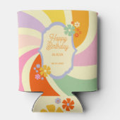 レトロ70s Groovy Waveフラワーハッピーバースデー 缶クーラー (裏面)