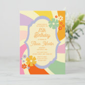 レトロ70s Groovy Wave Flower 85誕生日 招待状 (スタンド正面)