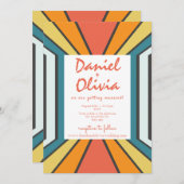 レトロ70s、QR/写真結婚付き 招待状 (正面/裏面)