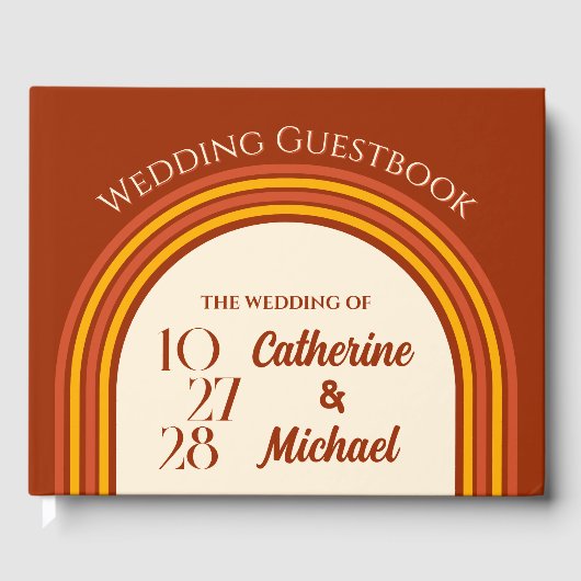 レトロ70s Rainbow Groovy Arch Photo 結婚's ゲストブック (正面)