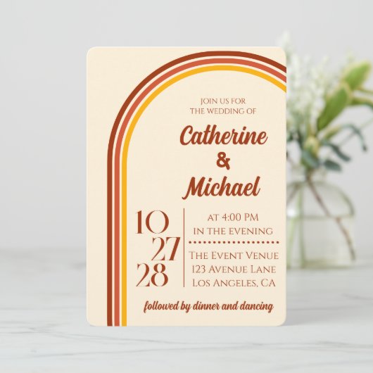 レトロ70s Rainbow Groovy Arch Photo 結婚's 招待状 (スタンド正面)