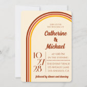 レトロ70s Rainbow Groovy Arch Photo 結婚's 招待状 (正面)