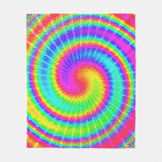 レトロ70s TieDyeのヒッピーのサイケデリックなカラフル フリースブランケット (正面)