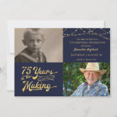 レトロ75誕生日2フォトネイビーブルー 招待状 (正面)