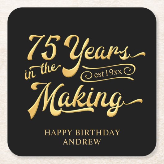 レトロ75誕生日75年メイキングカスタム スクエアペーパーコースター (正面)