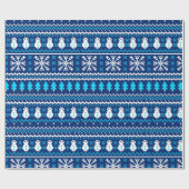 レトロ8ビット雪だるまスノーフレーク ラッピングペーパー (フラット)