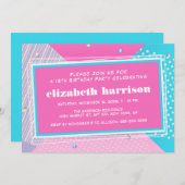 レトロ80のアポップ・アートのートバースデーパーティー 招待状 (正面/裏面)