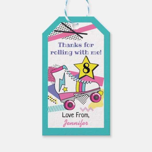 レトロ80のスケートパーティー誕生日ありがとう ギフトタグ (正面)