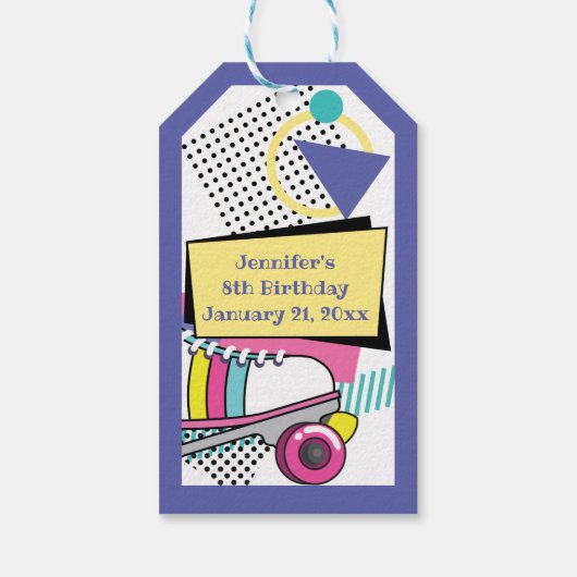 レトロ80のスケートパーティー誕生日ありがとう ギフトタグ (裏面)