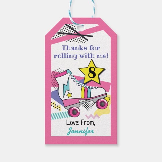 レトロ80のスケートパーティー誕生日ありがとう ギフトタグ (正面)