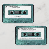 レトロ80のティール(緑がかった色)グリッターカセットテープ混合テープ 名刺 (正面/裏面)