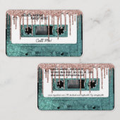 レトロ80のティール(緑がかった色)グリッタードリップカセットテープ混合テープ 名刺 (正面/裏面)