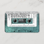 レトロ80のティール(緑がかった色)グリッタードリップカセットテープ混合テープ 名刺 (裏面)