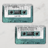 レトロ80のティール(緑がかった色)グリッタードリップカセットテープ混合テープ 名刺 (正面/裏面)