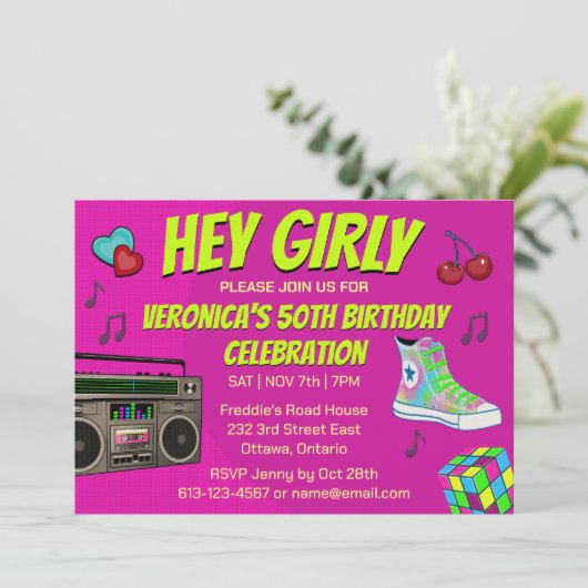 レトロ80のネオン誕生日 招待状 (スタンド正面)