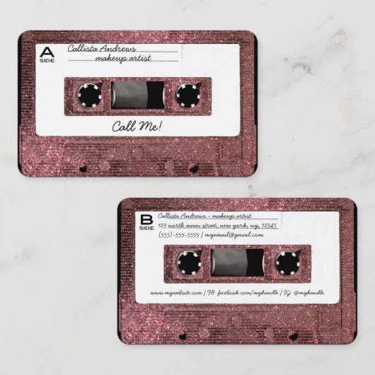レトロ80のバラ金ゴールドグリッターカセットテープ混合テープ 名刺 (正面/裏面)