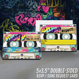 レトロ80のヒップホップ金ゴールドカセットテープウェディングRSVP 出欠カード