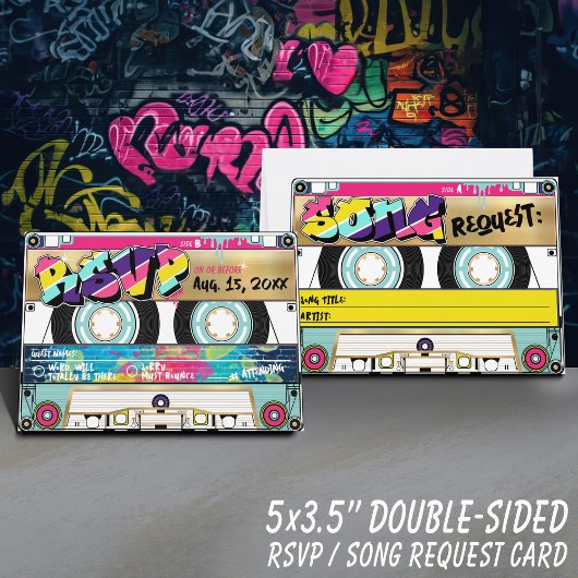 レトロ80のヒップホップ金ゴールドカセットテープウェディングRSVP 出欠カード